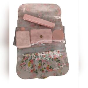60s 70s Vintage Rare Pink Floral Cosmetic Toiletry Set Organizer New